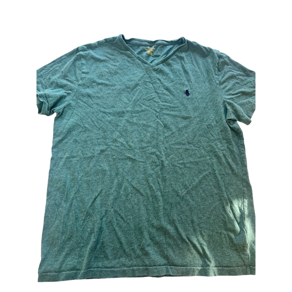 Polo Ralph Lauren V-Neck T-Shirt Mens Large Green Heathered Cotton Pony Logo